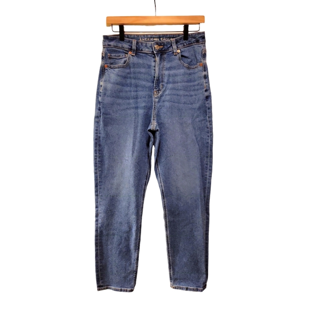 American Eagle Jeans, Mom Jeans, Stretch, Med Denim w/White Wash, Women's 10 Reg